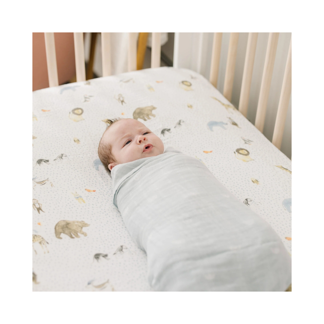 Cotton Muslin Swaddle Blue Rainbow