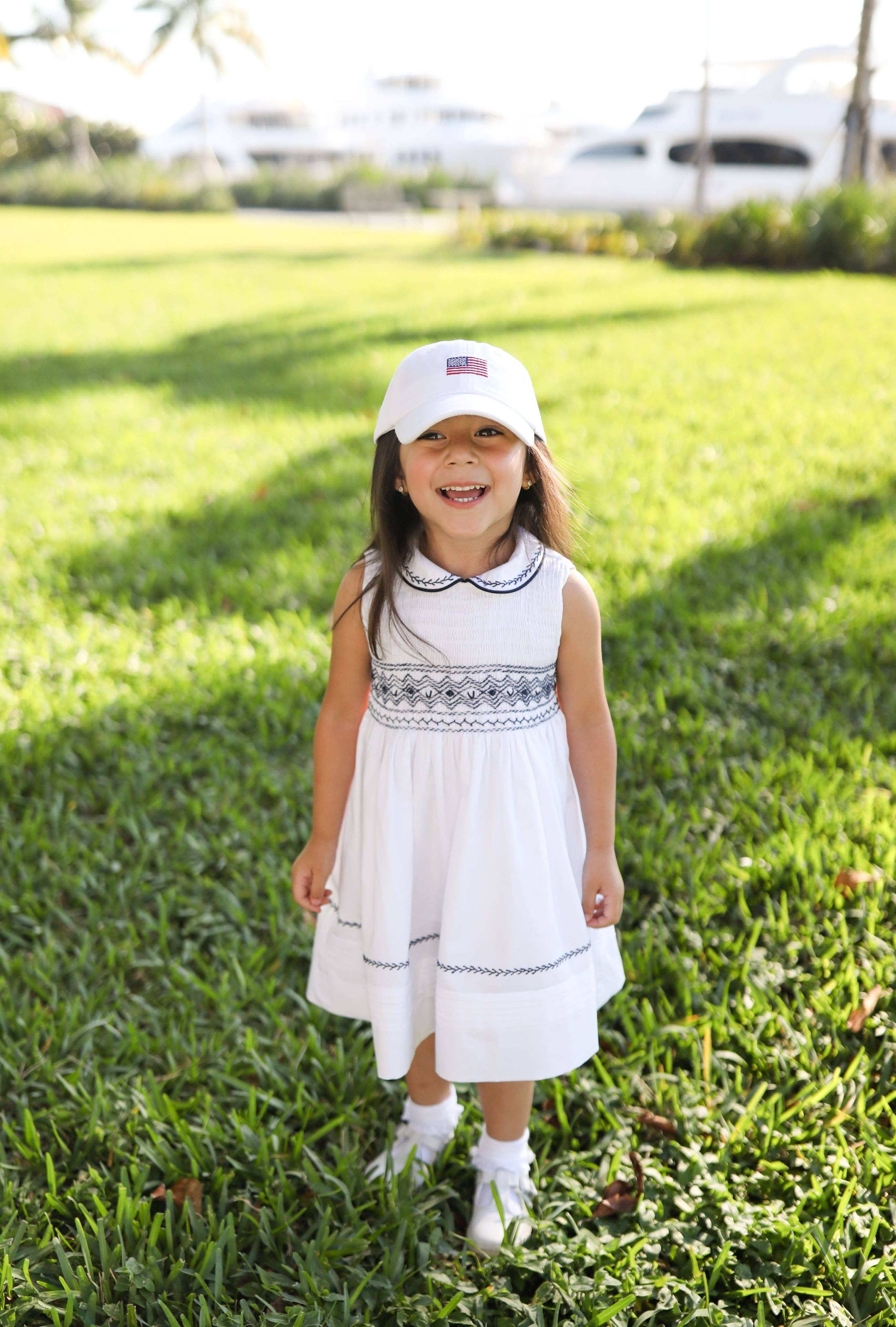 American Flag Bow Baseball Hat (Baby, Youth, Junior): Junior (Ages 7-12)