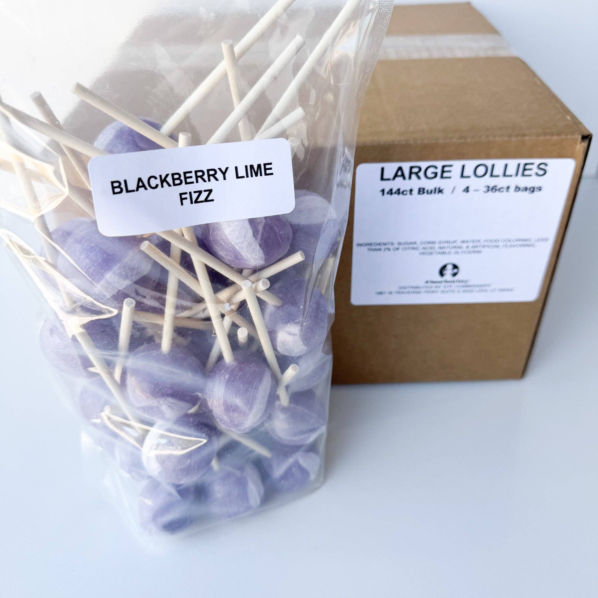 Large Lollies: Blackberry Lime Fizz Lollipop Candy: 144 ct Bulk Case Individually Wrapped