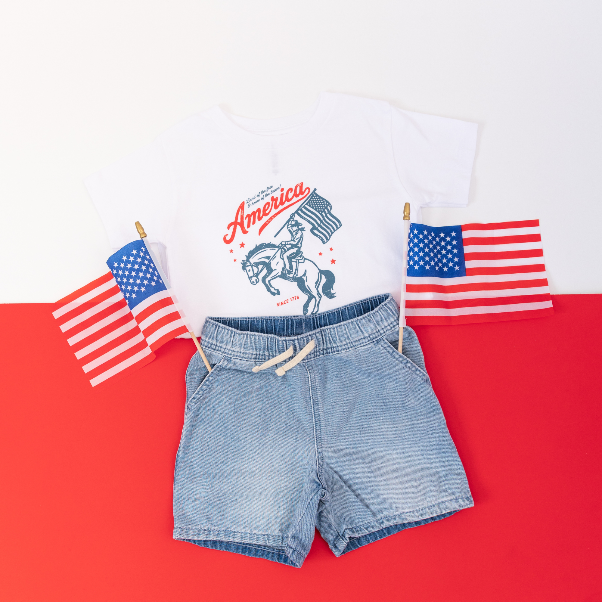 American Cowboy 1776 Flag Boy Freedom 4th  of July Shirt : Natural / 2T