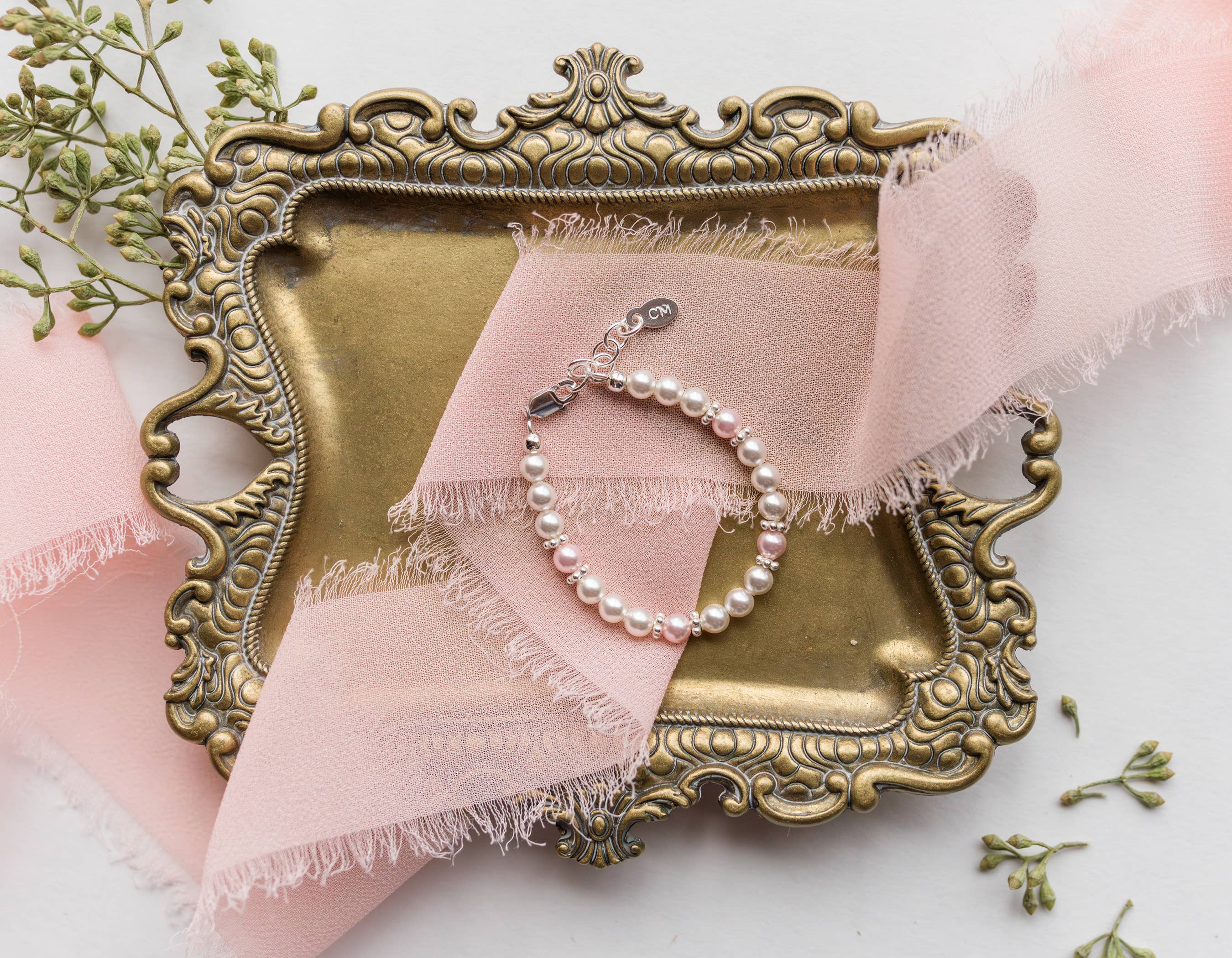 Girls Sterling Silver Pearl Baby Beaded Bracelet for Kids : Small 0-12m