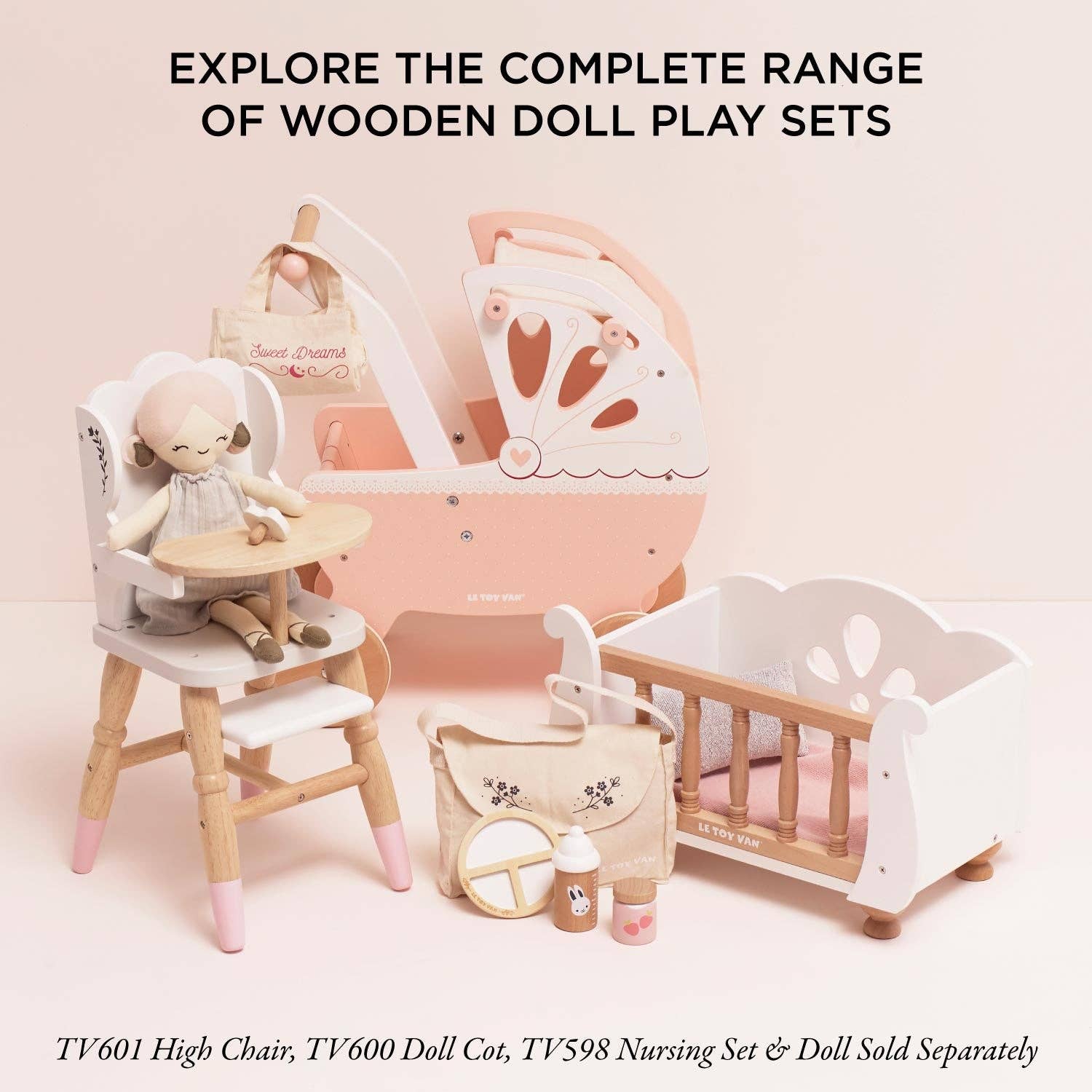 Retro Wooden Doll Stroller
