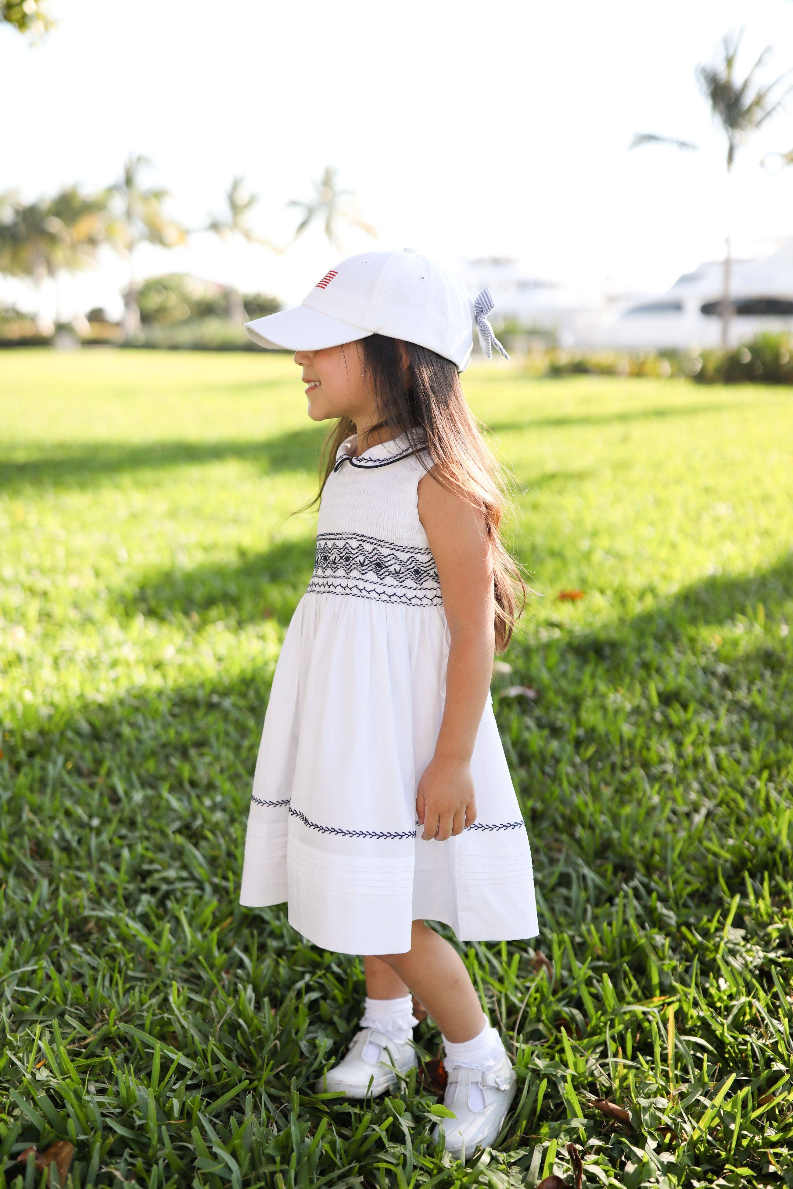 American Flag Bow Baseball Hat (Baby, Youth, Junior): Junior (Ages 7-12)