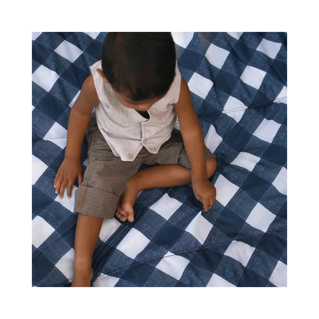 Navy Plaid Outdoor Blanket 5' x 7'
