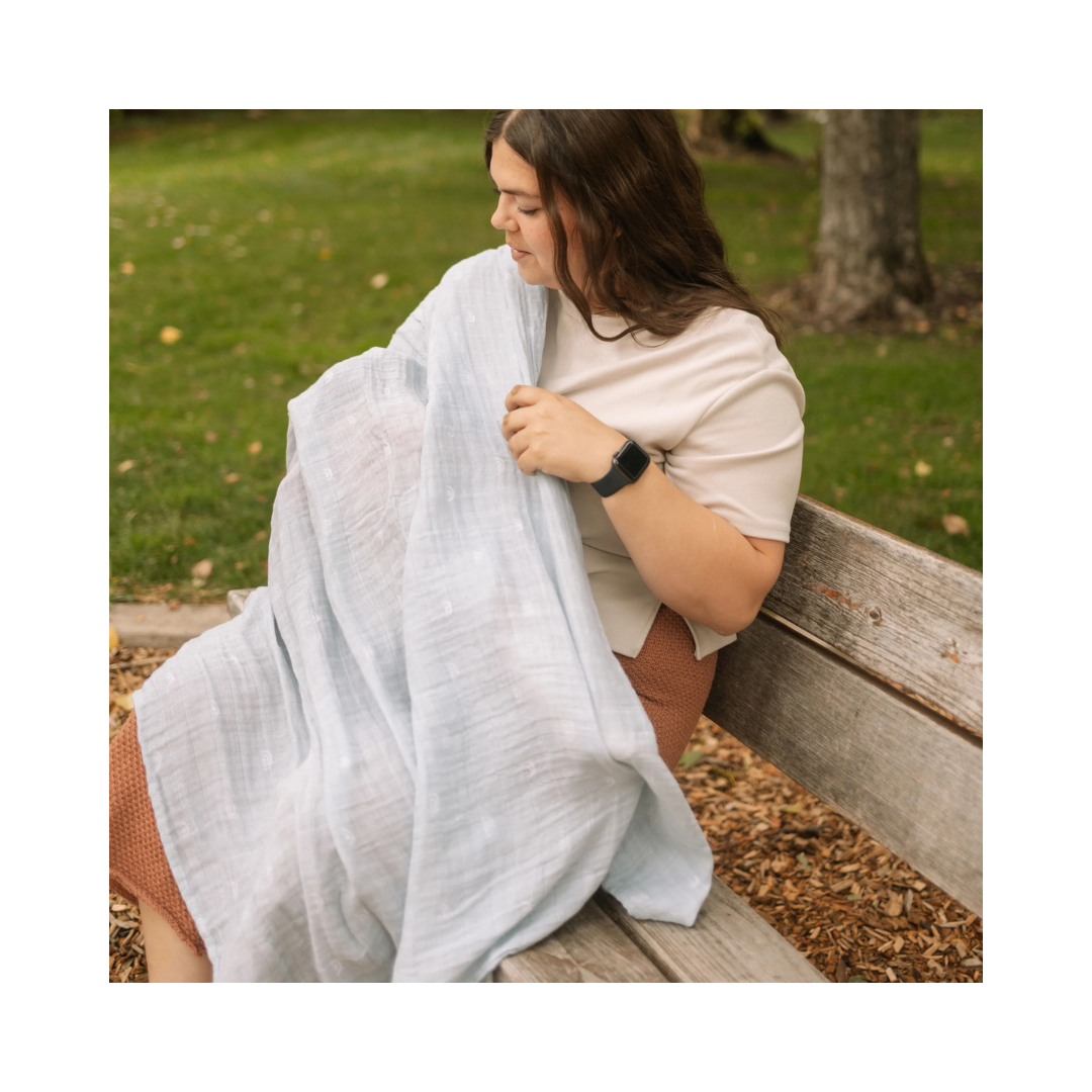 Cotton Muslin Swaddle Blue Rainbow
