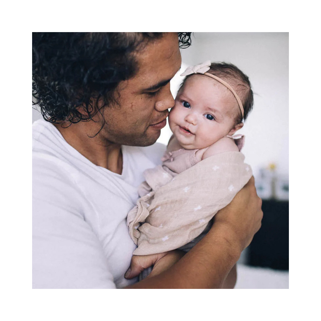 Cotton Muslin Swaddle Taupe Cross