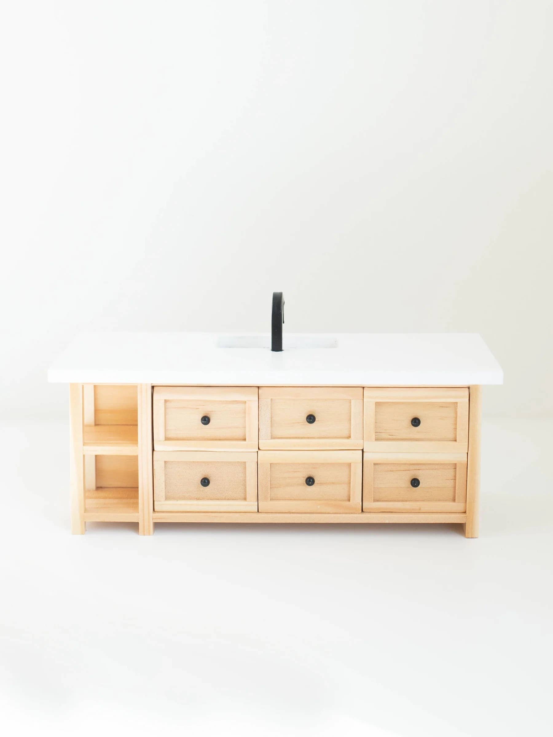 Dollhouse Farm Style Island with Drawers | Natural Wood