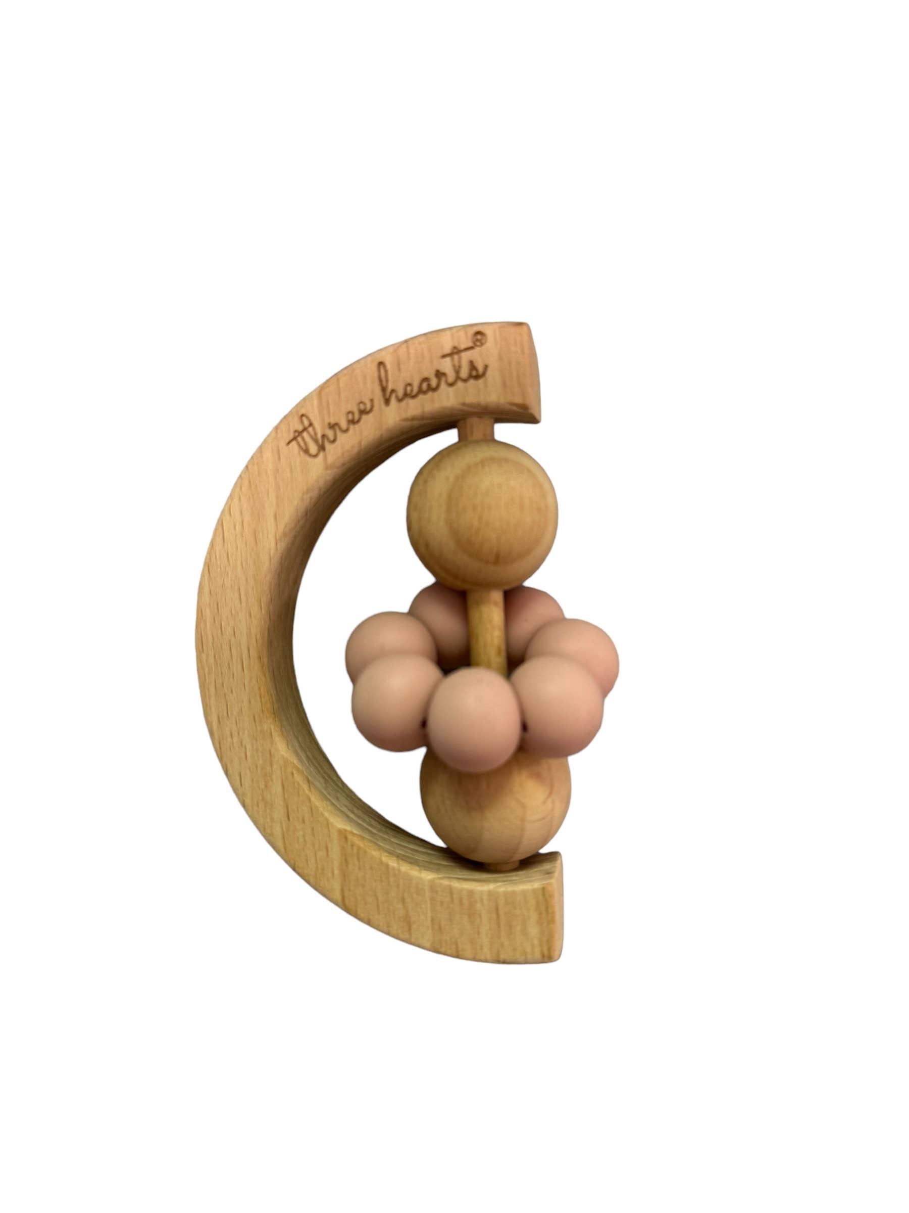 Moon Rattle - Beechwood & BPA Free Silicone: White Sand