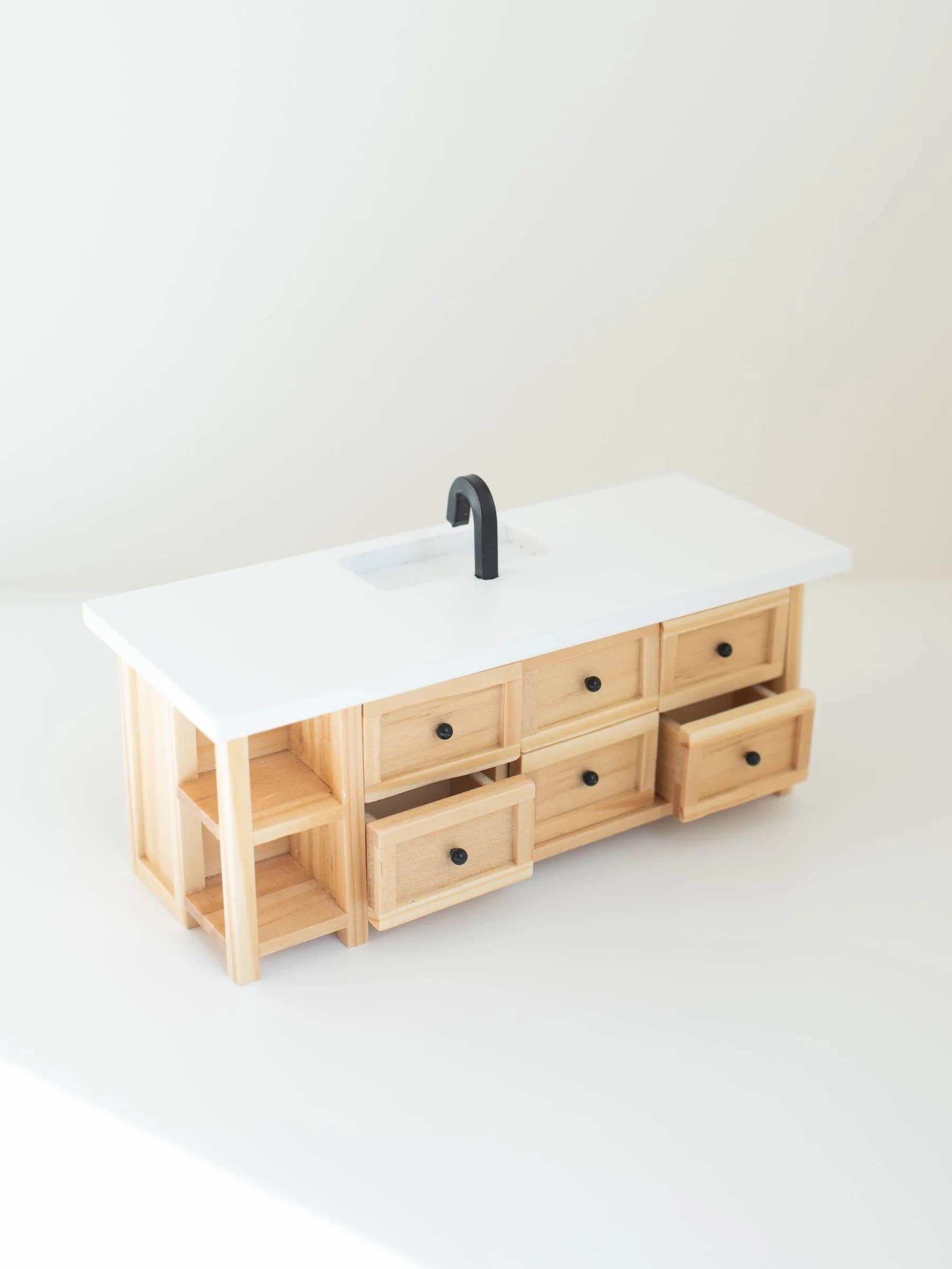 Dollhouse Farm Style Island with Drawers | Natural Wood