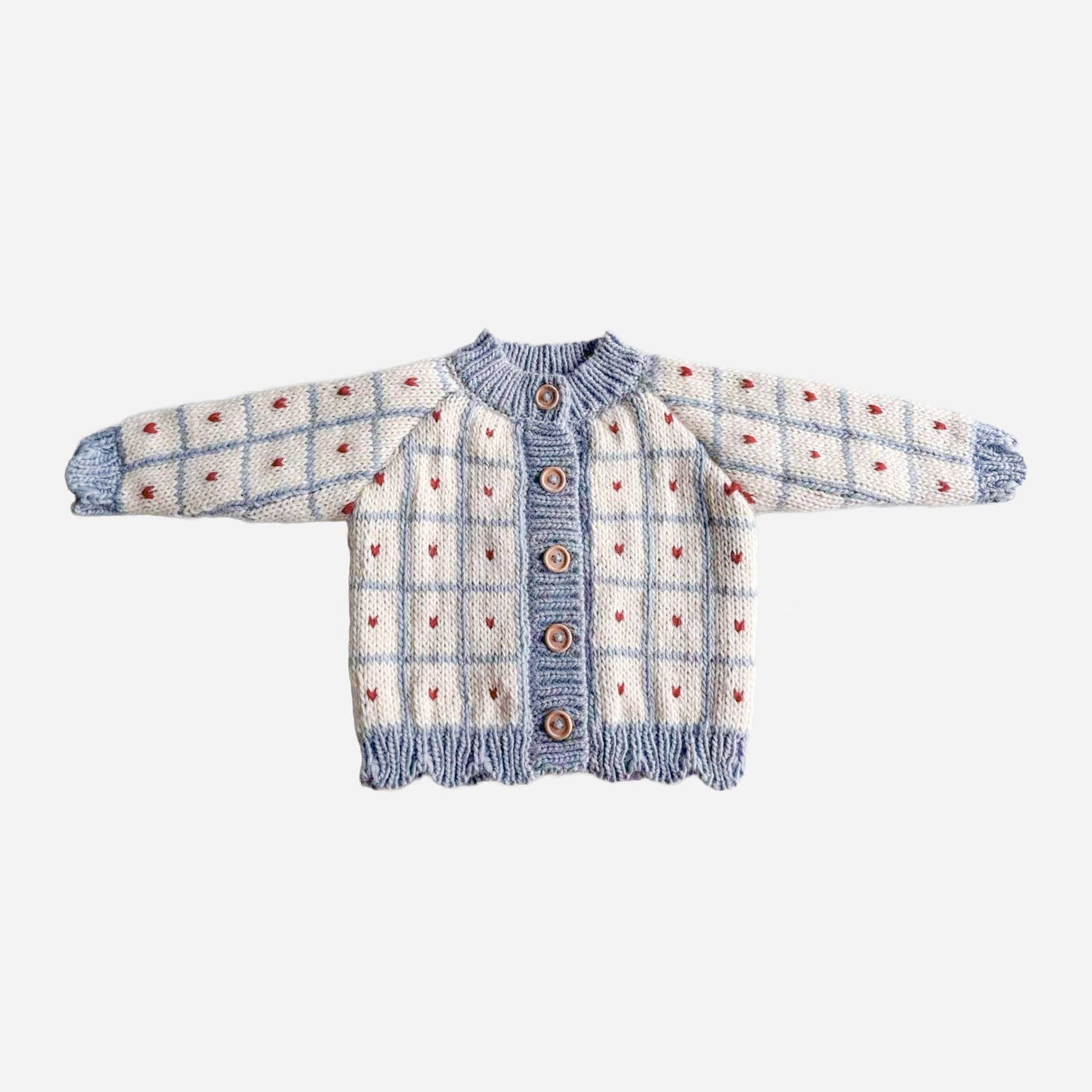 Windowpane Heart Cardigan Blue Checkered Valentine's Love: Blue / S 12-24m