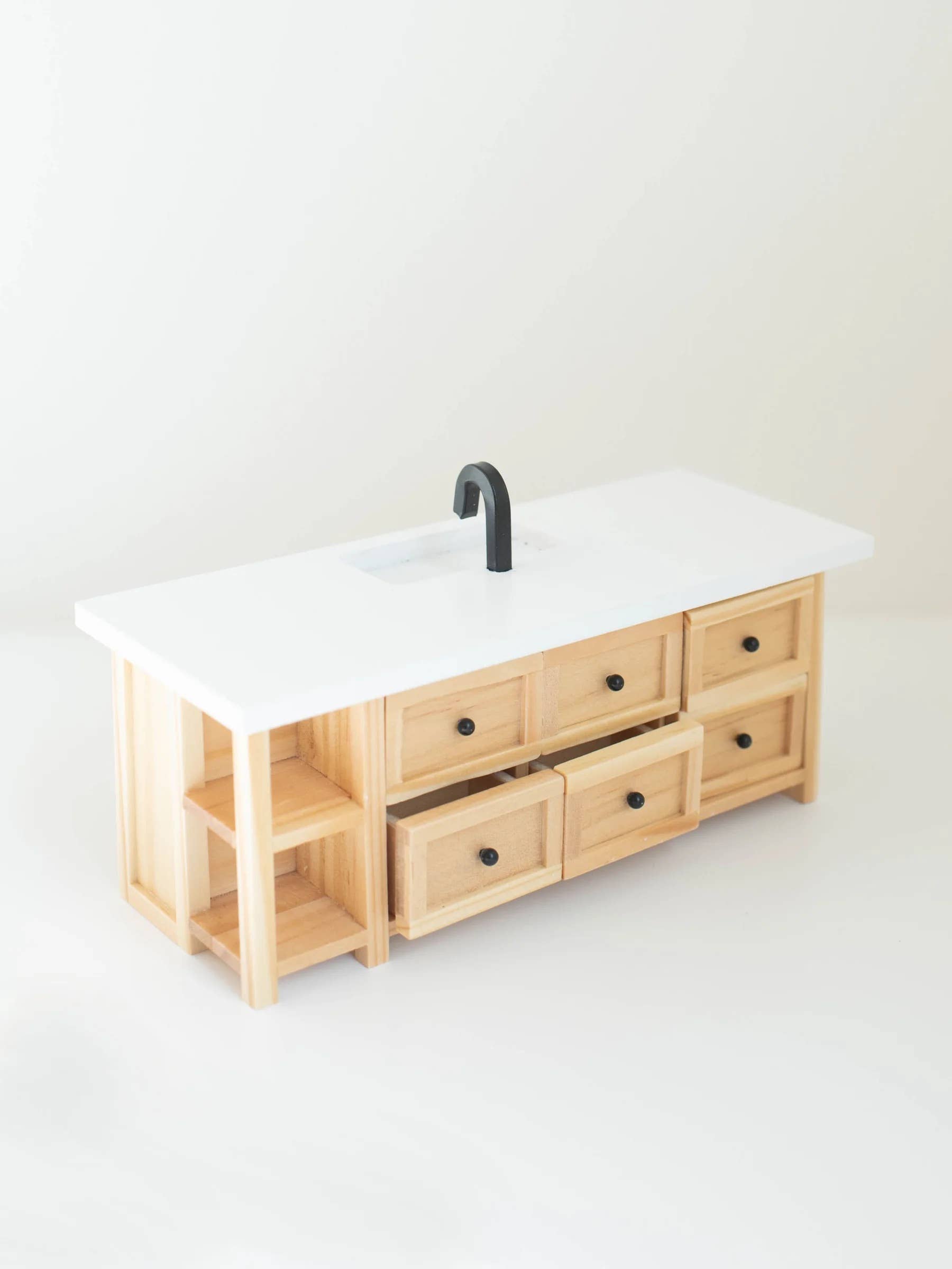 Dollhouse Farm Style Island with Drawers | Natural Wood