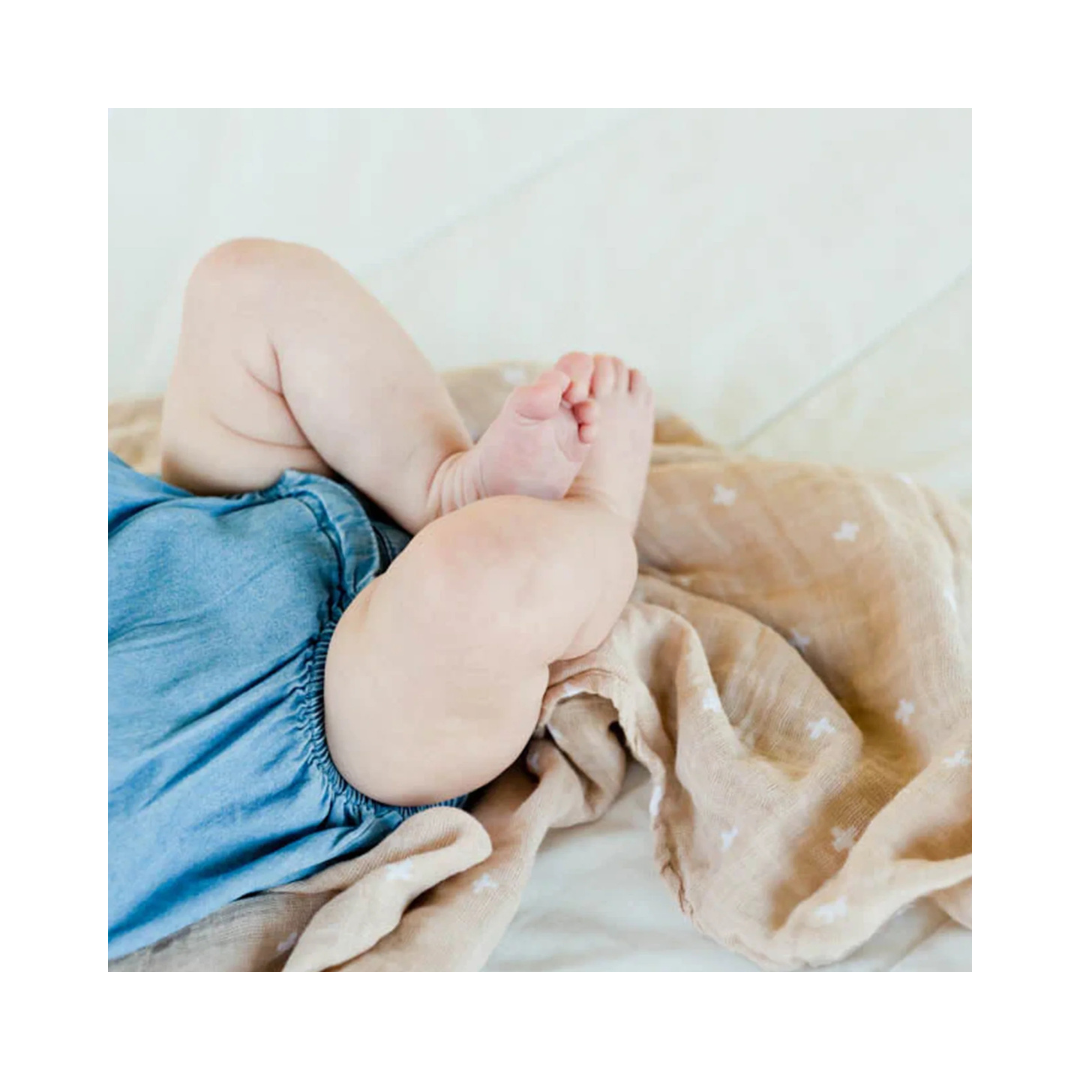Cotton Muslin Swaddle Taupe Cross