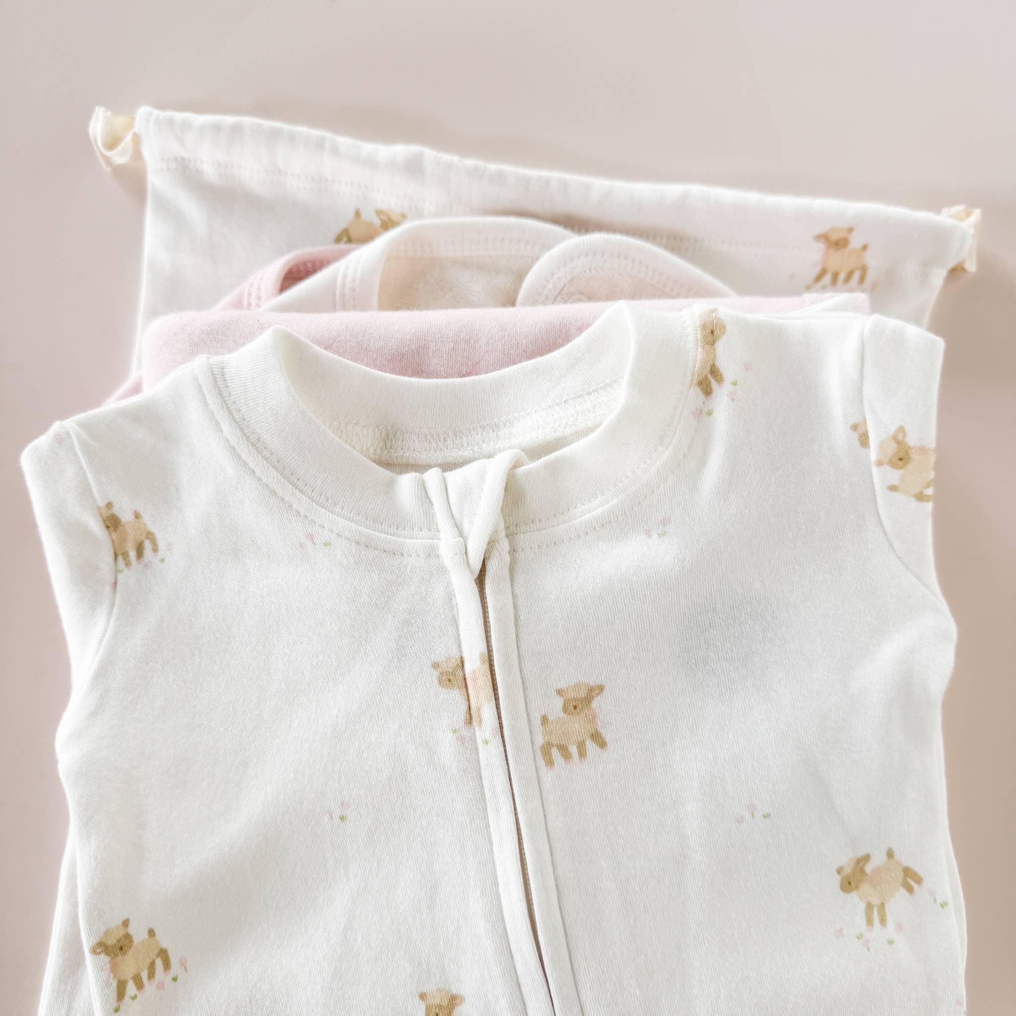 Layette Long Sleeve Zipper Romper Lamb Baby Easter Outfit: Cream / NB