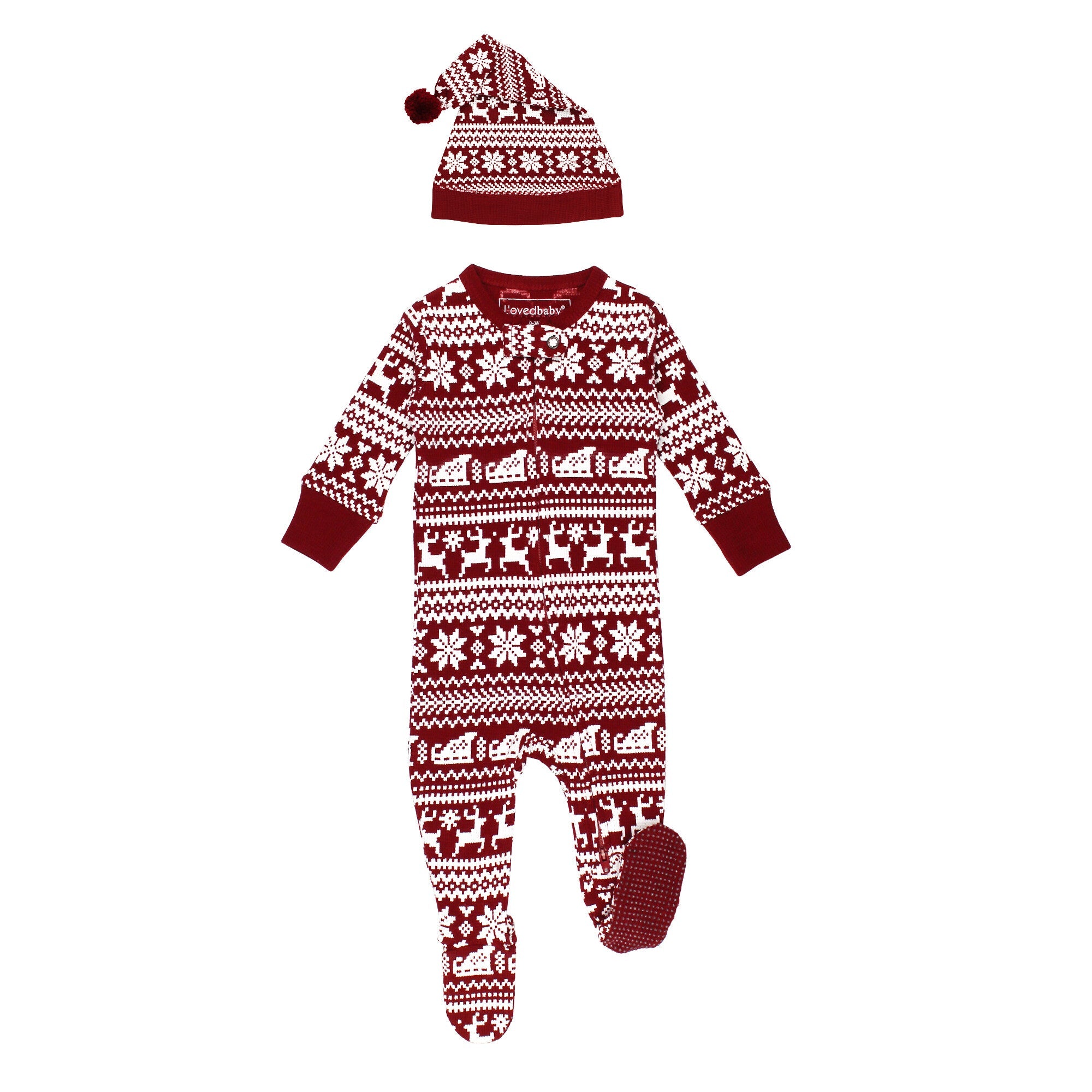 Santa's Sleigh Holiday Thermal 2 Way Zipper Footie & Cap Set