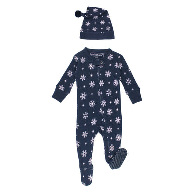 Snowy Night Holiday Thermal 2 Way Zipper Footie & Cap Set