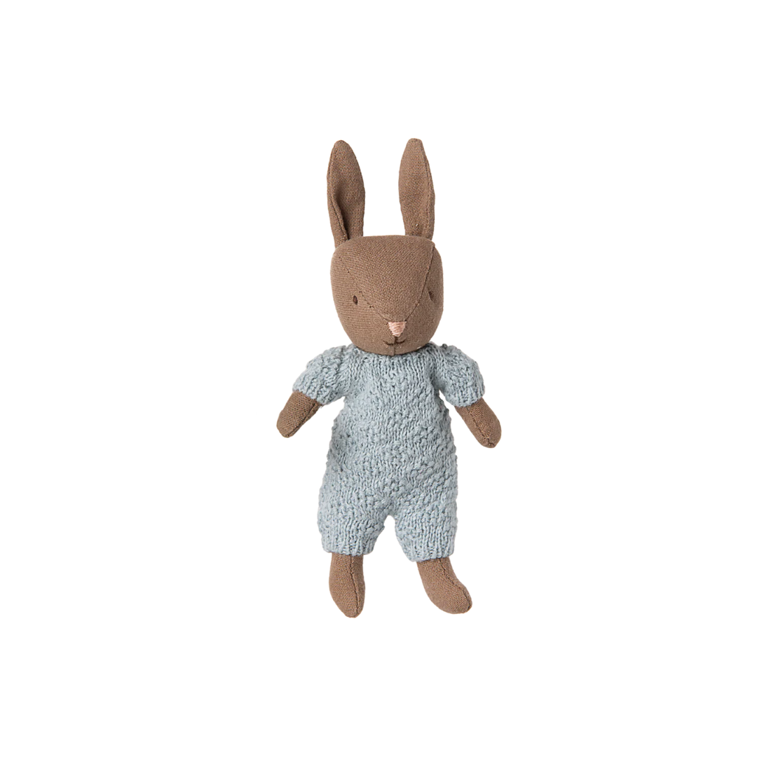 Maileg Micro Rabbit in a Blue Knit Suit 