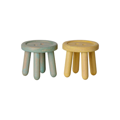 a white background with the Maileg Stool set for the maileg Mouse in the colors Mint/Light yellow