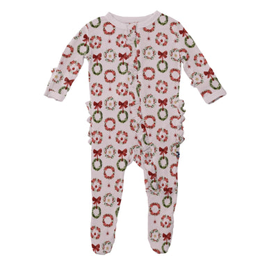 Shrinking Violet Wreath Ruffle Footie with 2-Way Zipper — main product photo