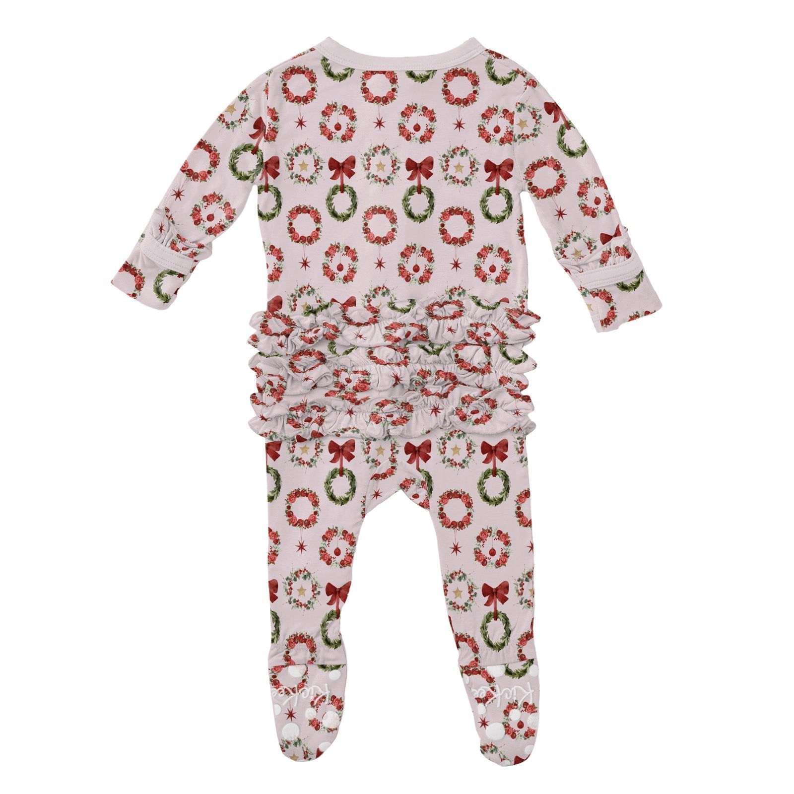 Shrinking Violet Wreath Ruffle Footie with 2-Way Zipper — gallery photo 2