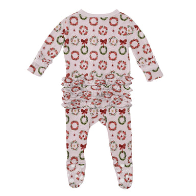 Shrinking Violet Wreath Ruffle Footie with 2-Way Zipper — gallery photo 2