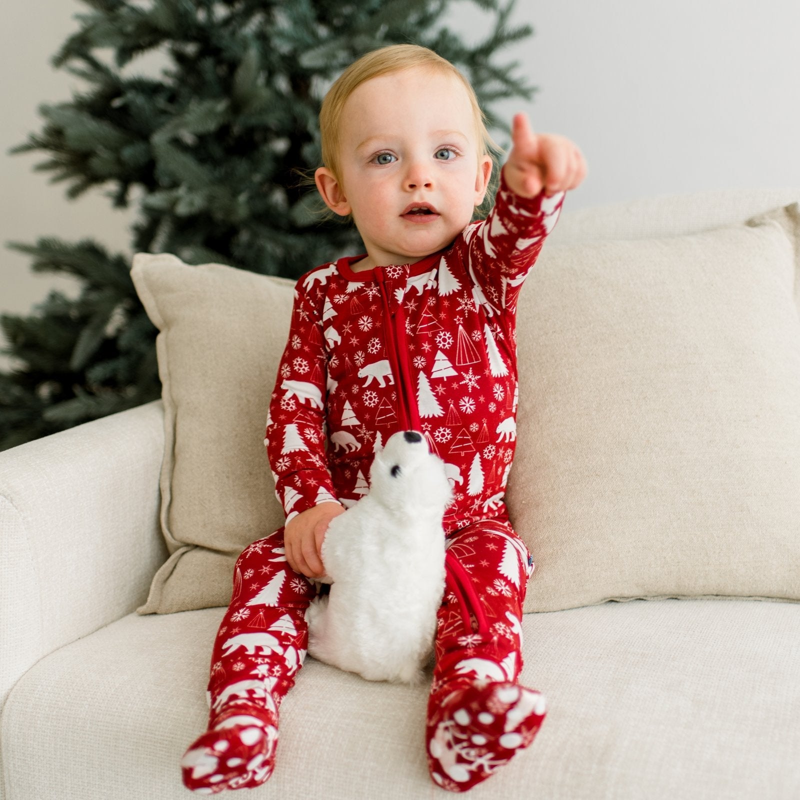 Crimson Polar Bear Footie with 2-Way Zipper — main product photo
