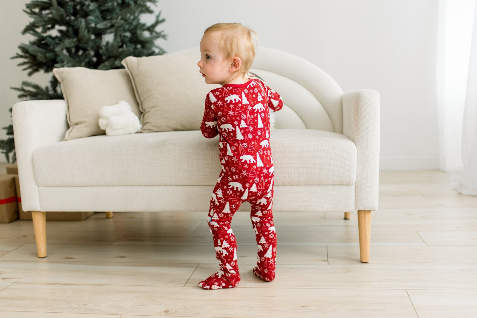 Crimson Polar Bear Footie with 2-Way Zipper — gallery photo 2