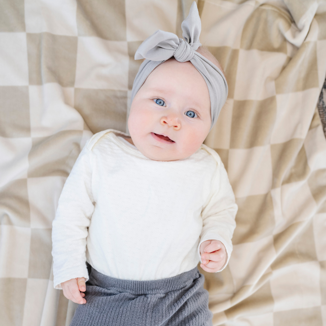 Neutral Check Minky Stretch Receiving Blanket — gallery photo 4