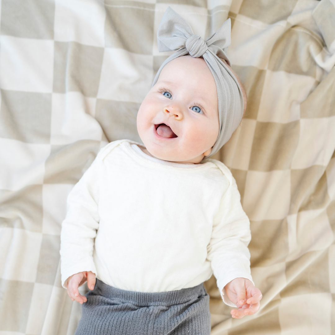 Neutral Check Minky Stretch Receiving Blanket — gallery photo 2
