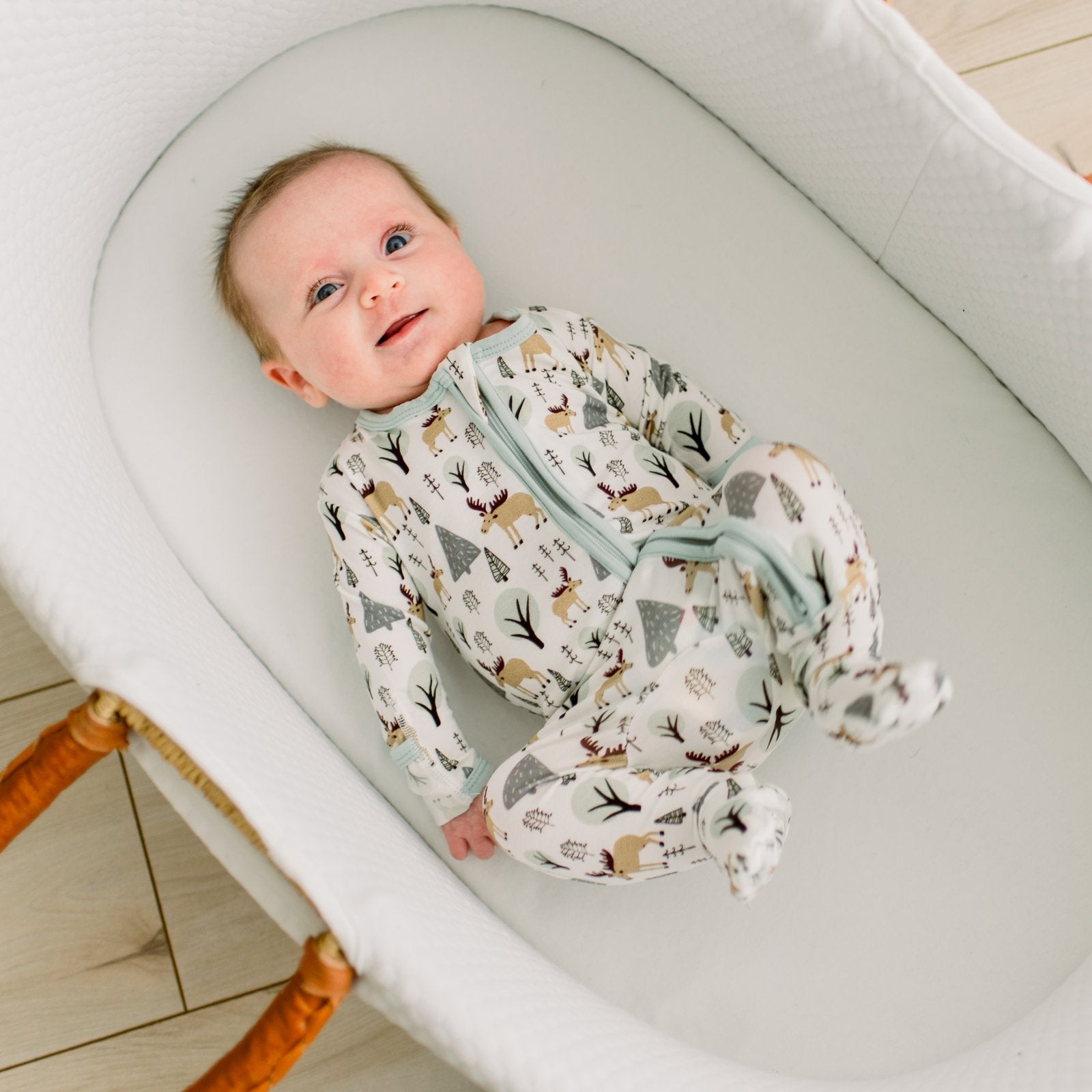 Natural Forest Moose Footie with 2-Way Zipper — main product photo