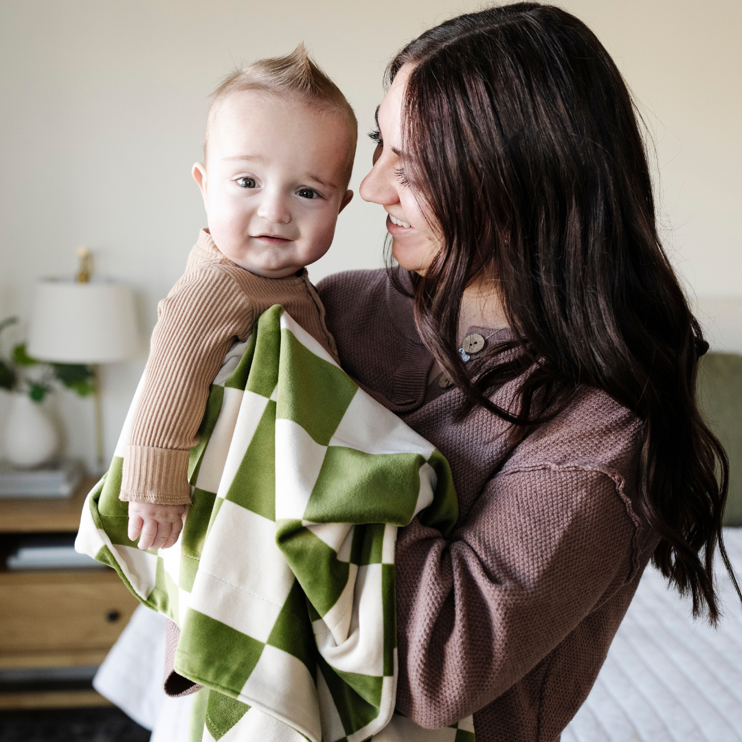 Olive Check Minky Stretch Receiving Blanket