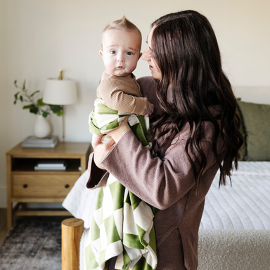 Olive Check Minky Stretch Receiving Blanket — gallery photo 2
