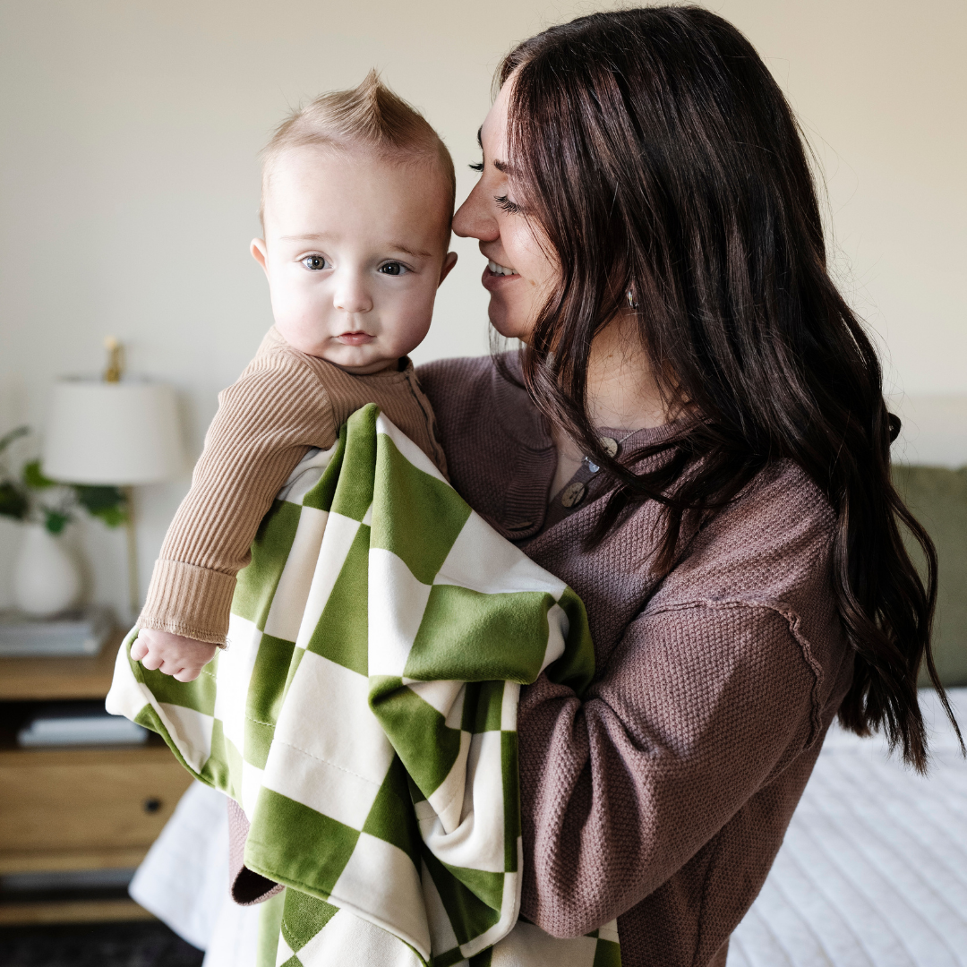 Olive Check Minky Stretch Receiving Blanket — gallery photo 4