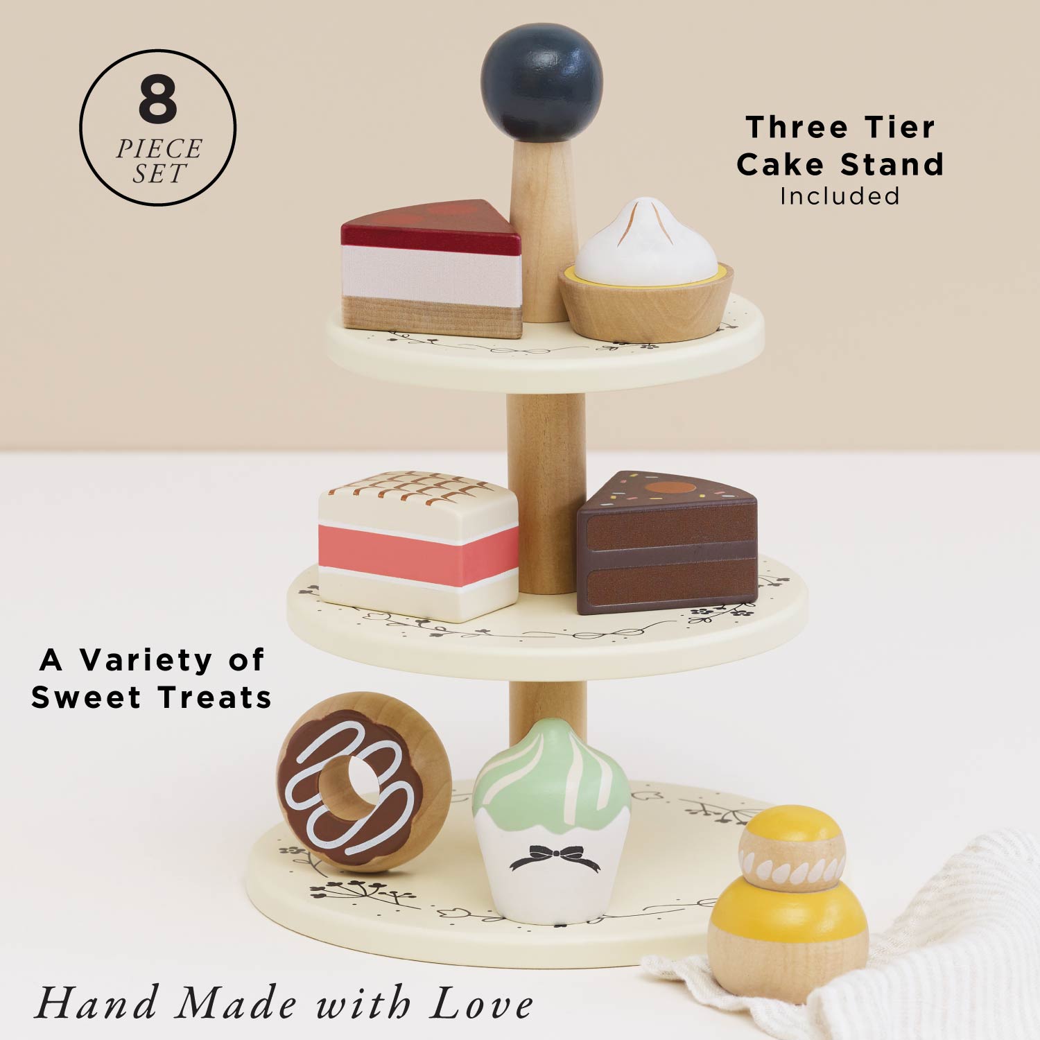 Le Toy Van Wooden Toy Cake Stand & Selection of 7 Eco-Friendly Treats
