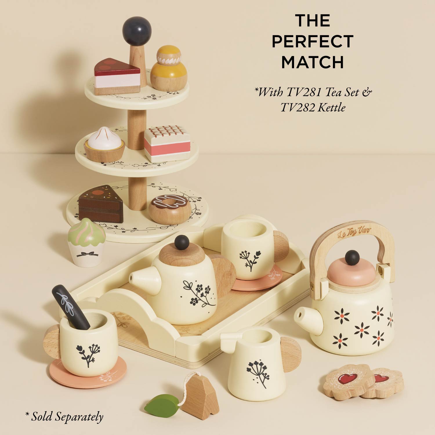 Le Toy Van Wooden Toy Cake Stand & Selection of 7 Eco-Friendly Treats
