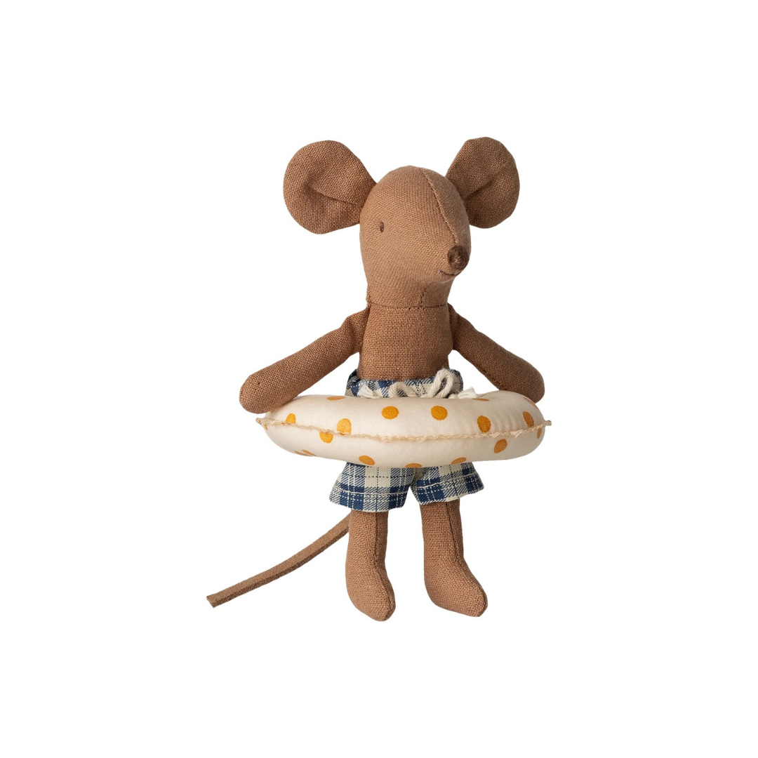 Beach Mouse With Float- Little Brother, Yellow Dots