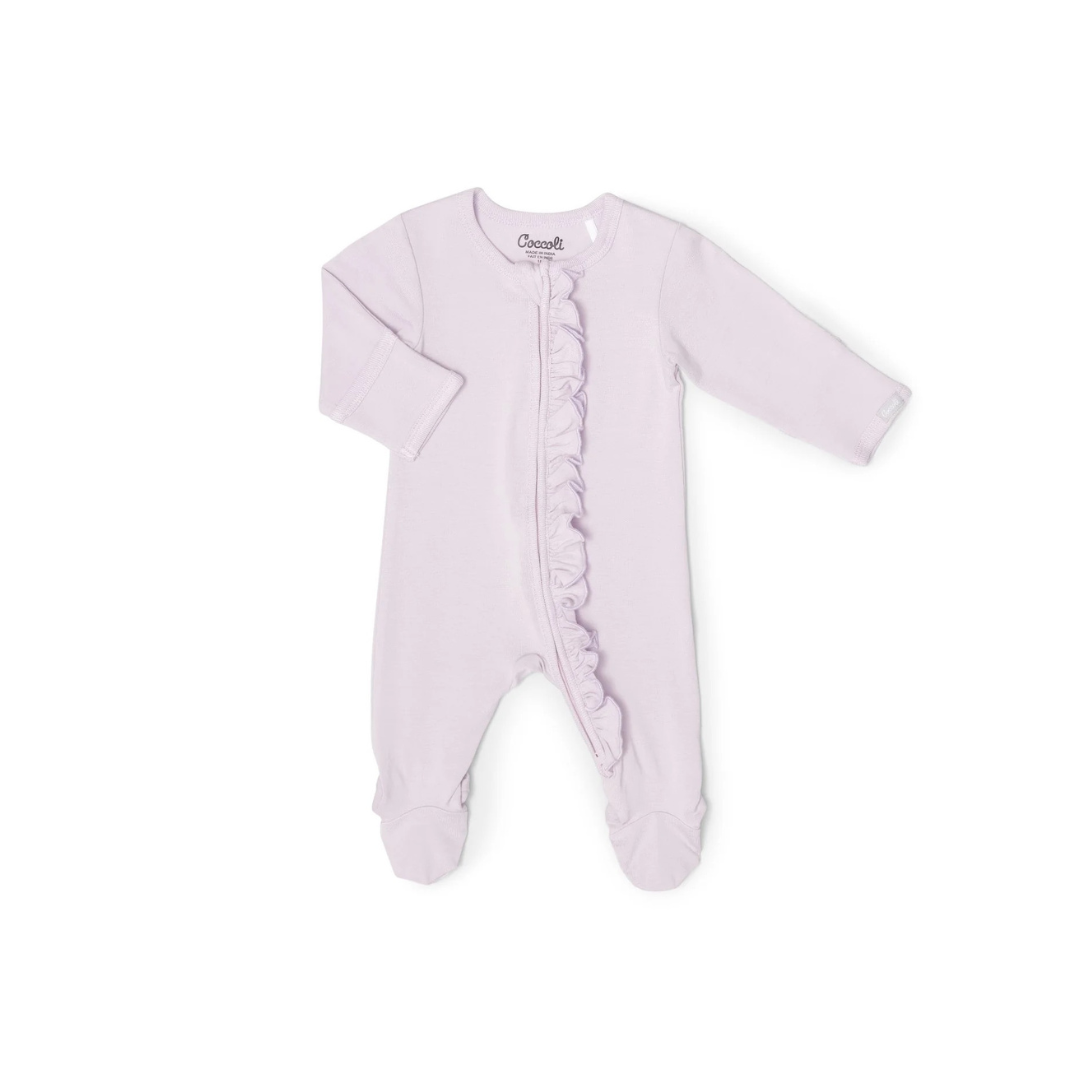 Ruffle Zip Footie, Lavendar