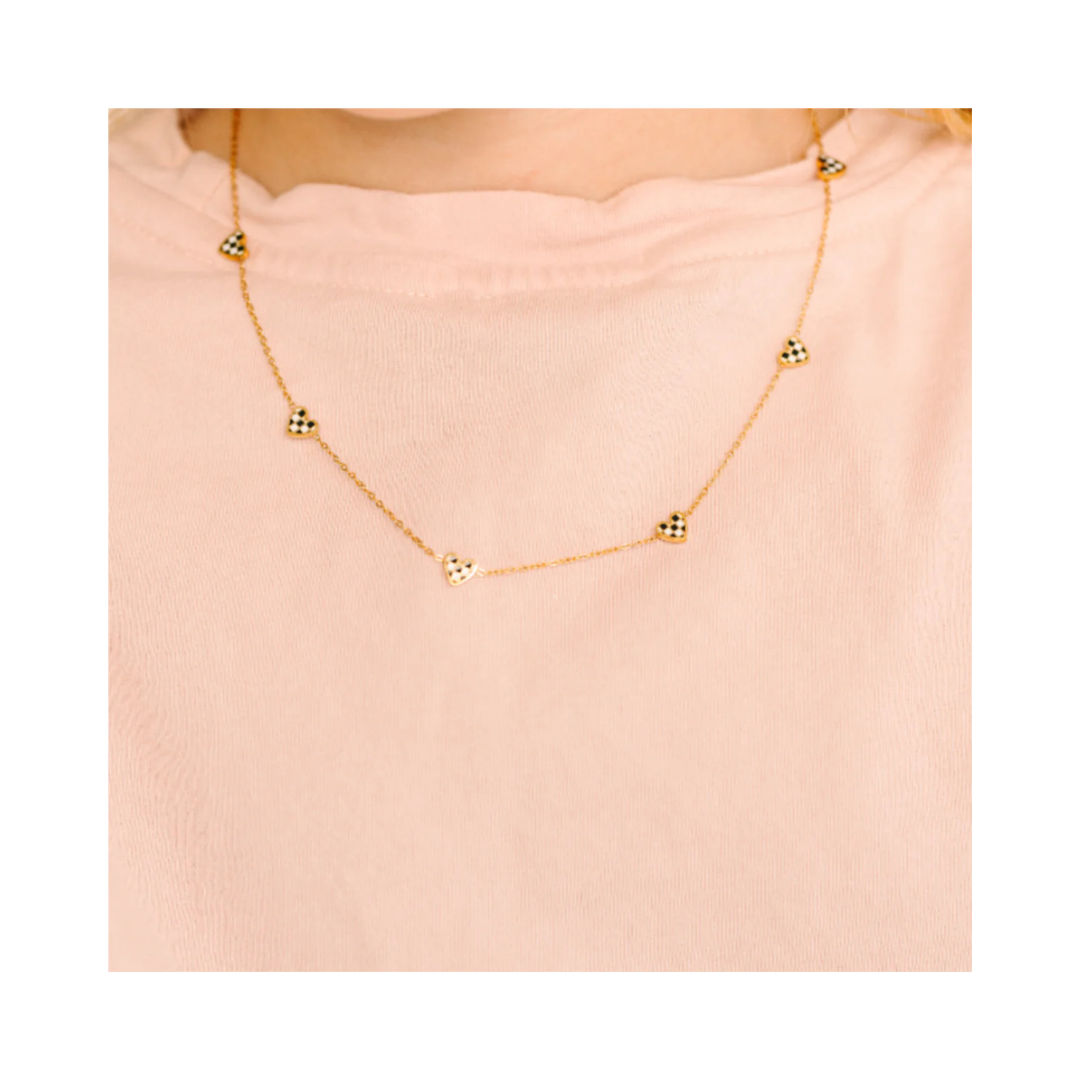 Black Checkered Heart Necklace