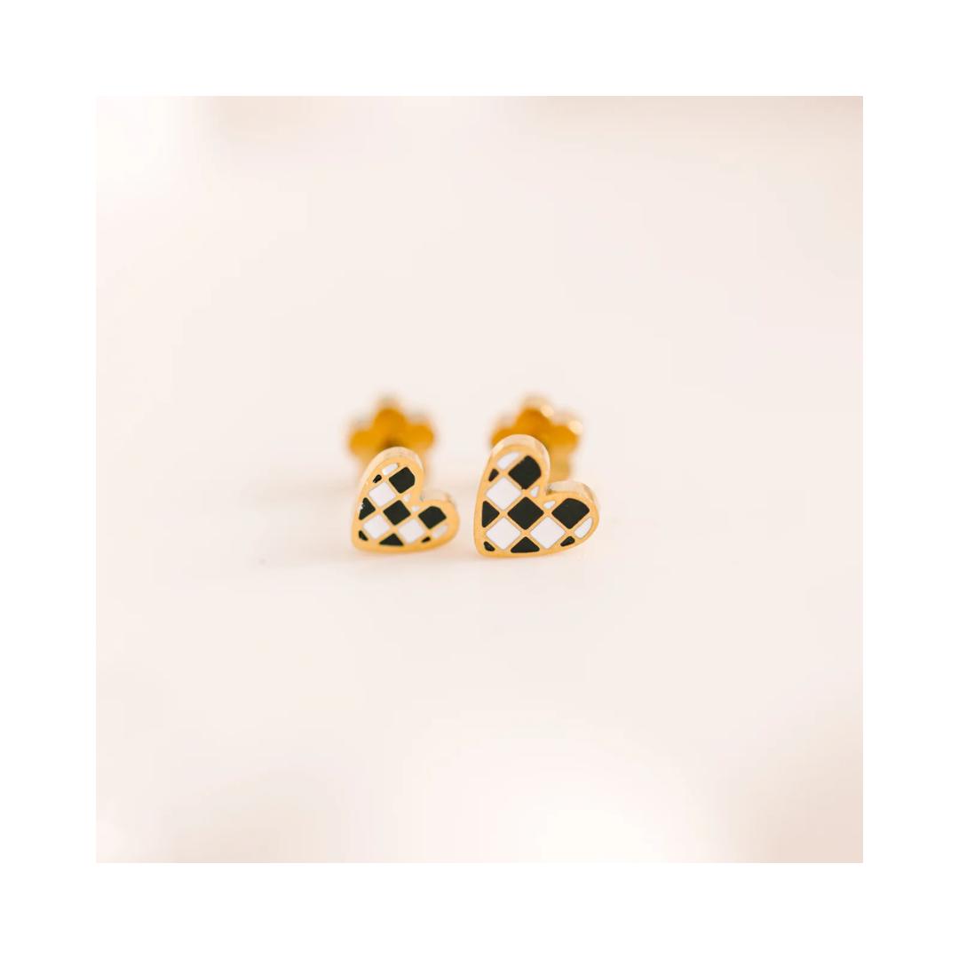 Tiny Checkered Heart Earrings