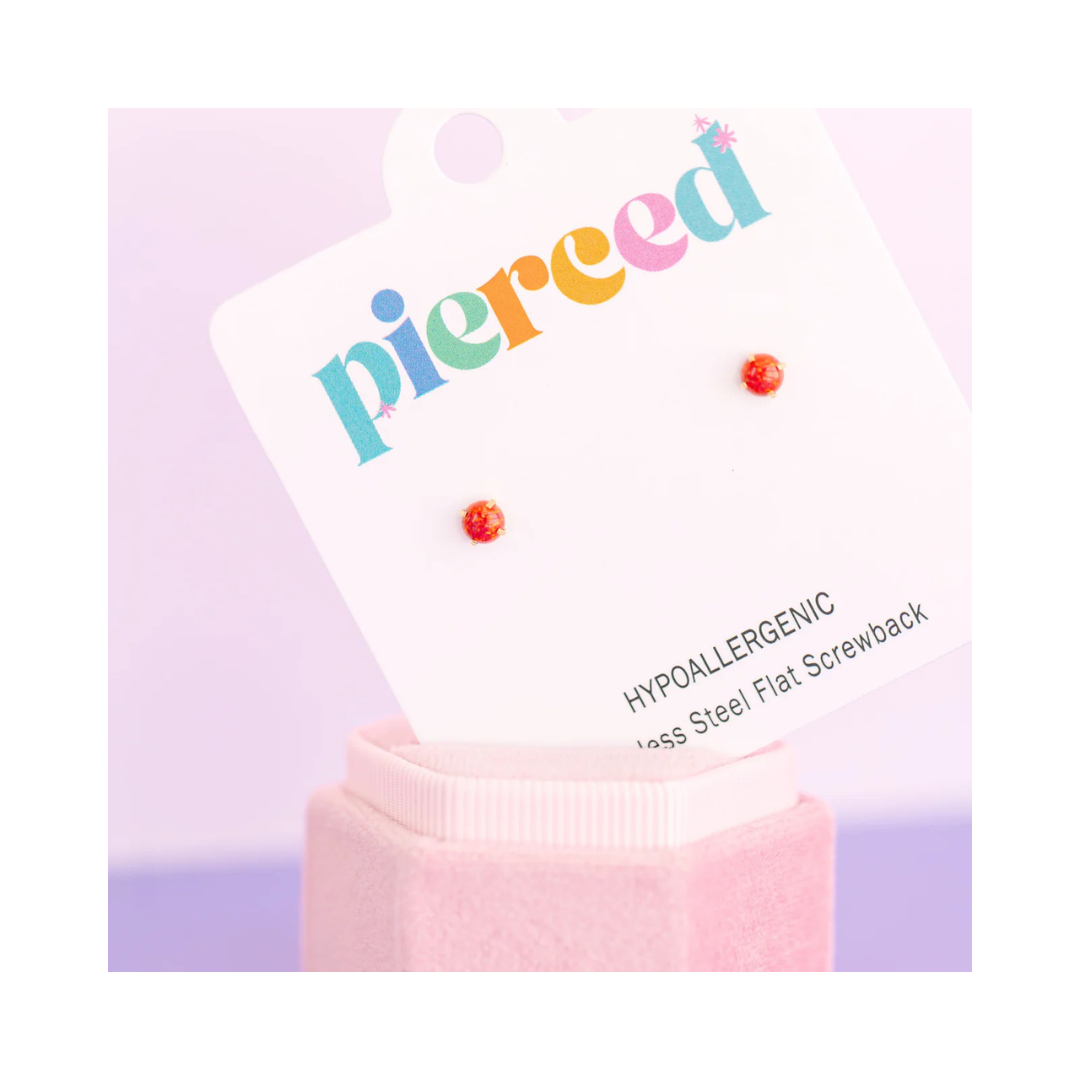 Red Opal Screw Back Earring