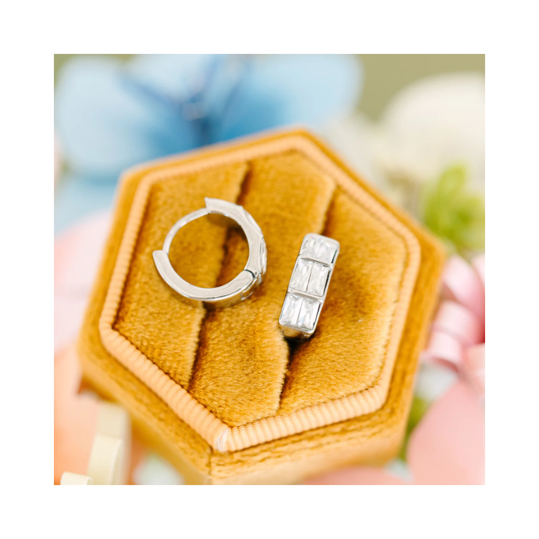 Silver Triple Baguette Huggie