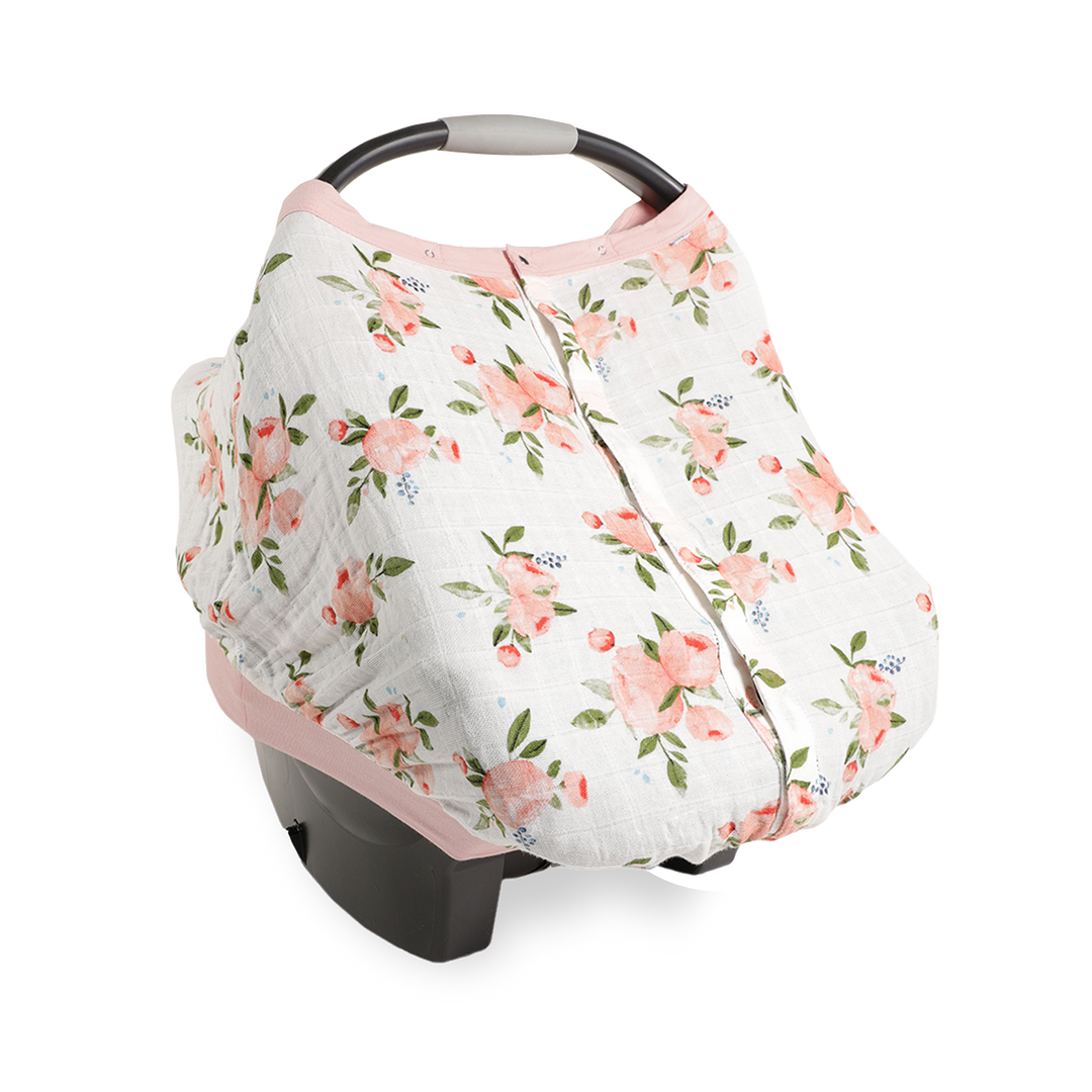 Watercolor Roses Cotton Muslin Car Seat Canopy