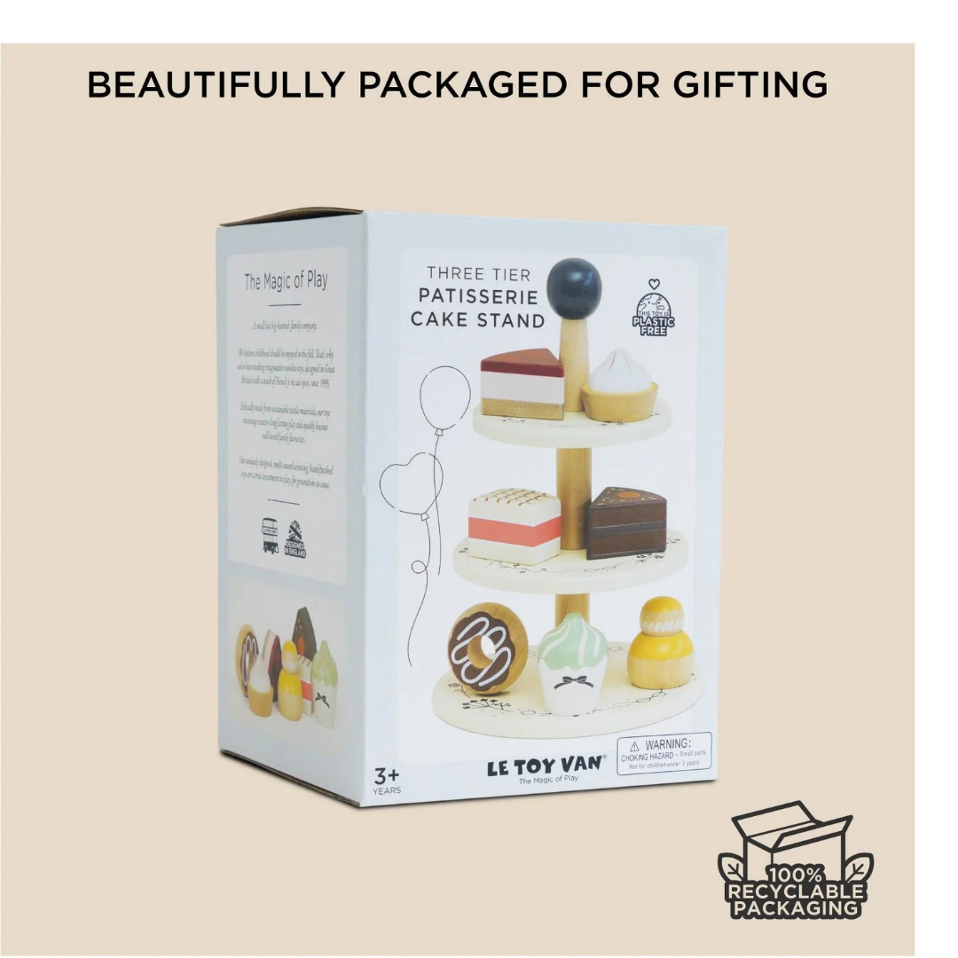 Wooden Toy Cake Stand & Selection of 7 Eco-Friendly Treats