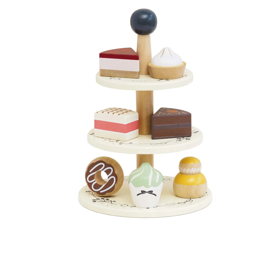 Wooden Toy Cake Stand & Selection of 7 Eco-Friendly Treats