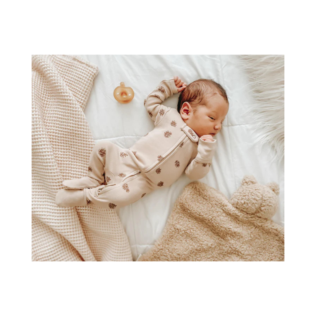 Oatmeal Pinecone 2 Way Zipper Footie
