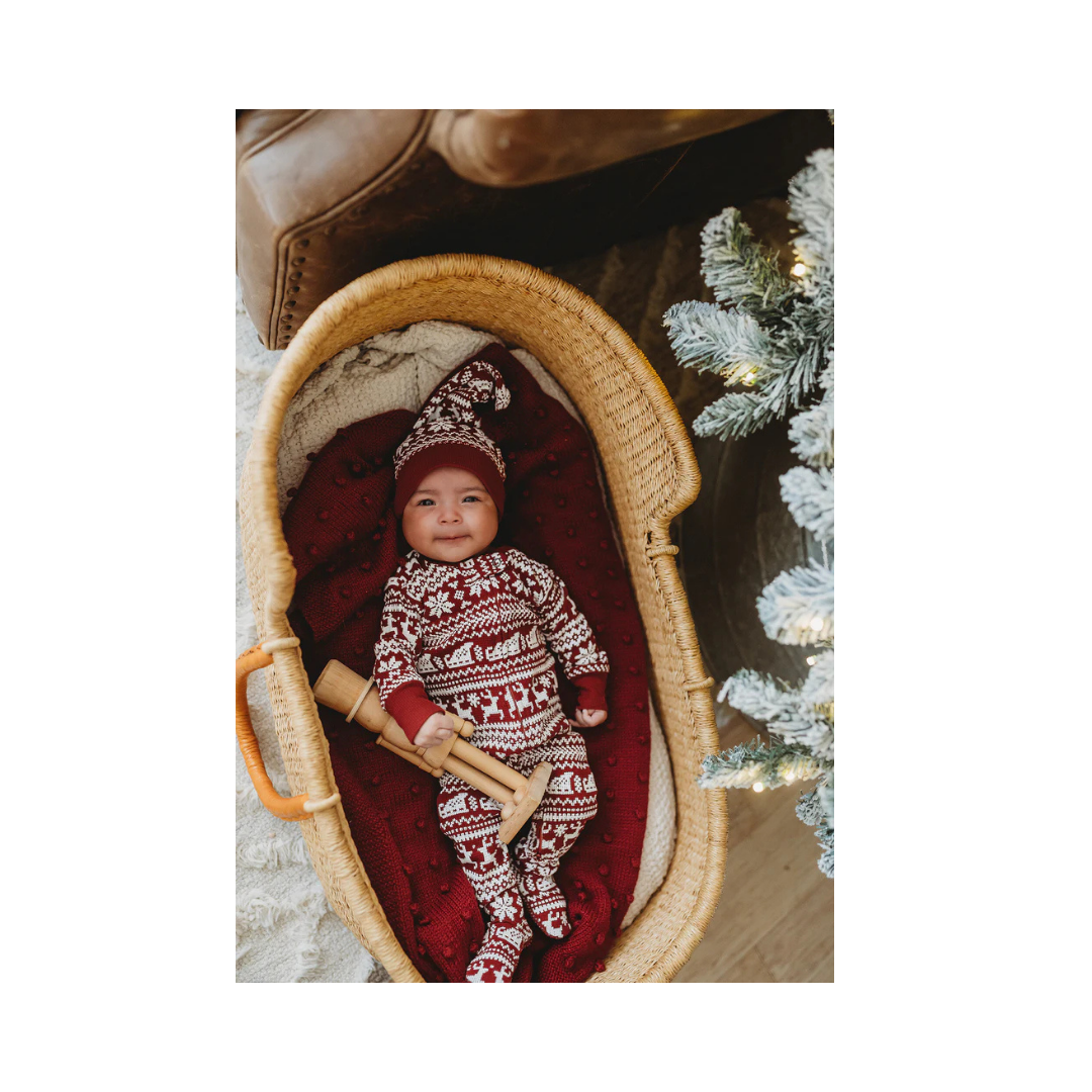 Santa's Sleigh Holiday Thermal 2 Way Zipper Footie & Cap Set