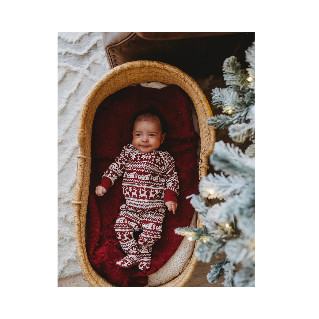 Santa's Sleigh Holiday Thermal 2 Way Zipper Footie & Cap Set