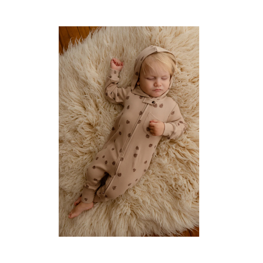 Oatmeal Pinecone Zipper Romper