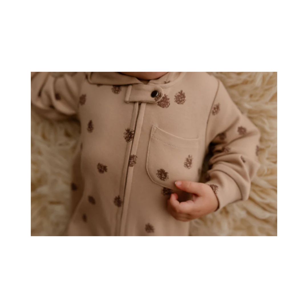 Oatmeal Pinecone Zipper Romper