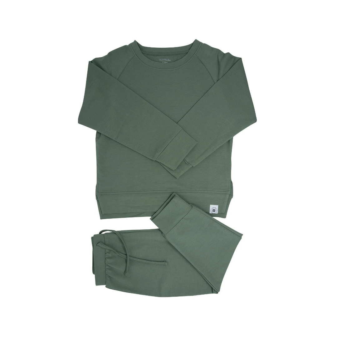 Army Green Crew Neck French Terry Jogger Set