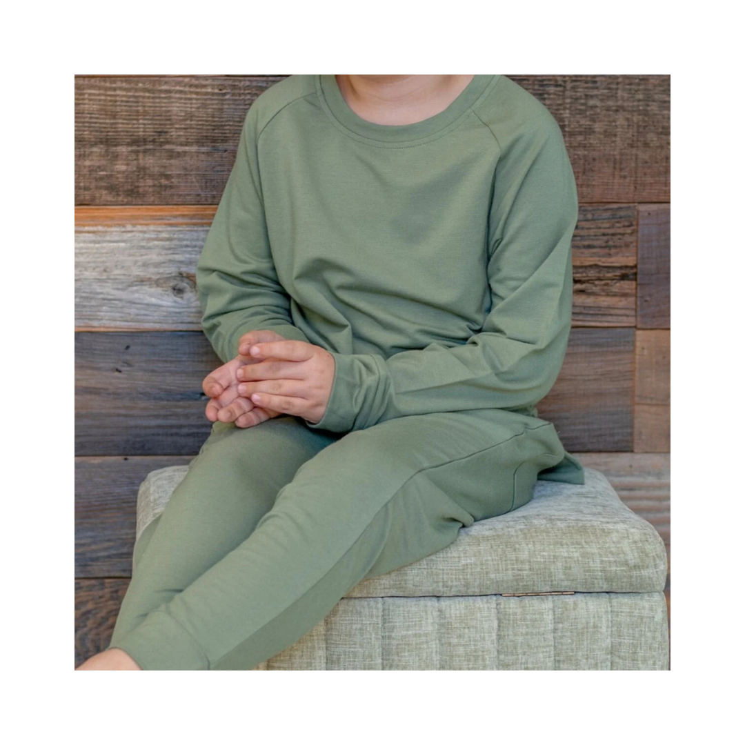 Army Green Crew Neck French Terry Jogger Set